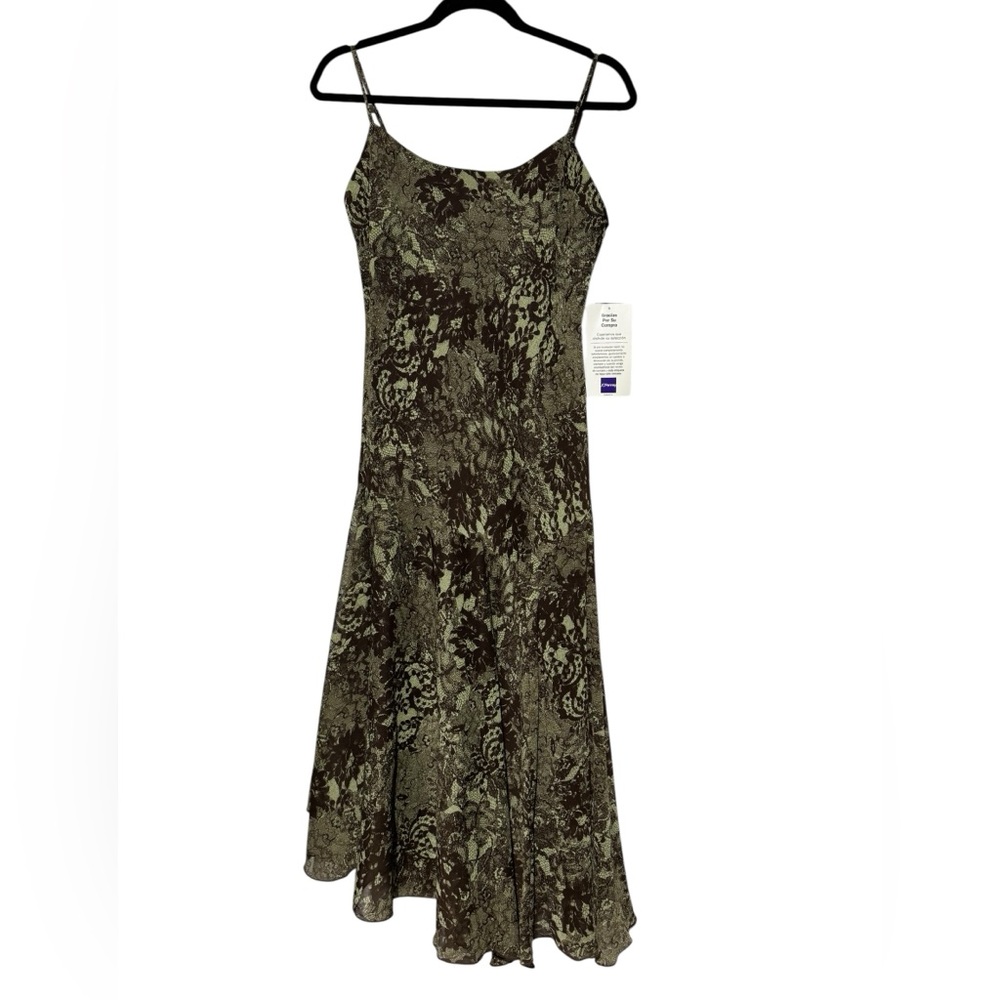 Vintage NWT Y2K Fairy Midi‎ Slip Dress Sz 8 Asymmetric Grunge Green Brown Forest